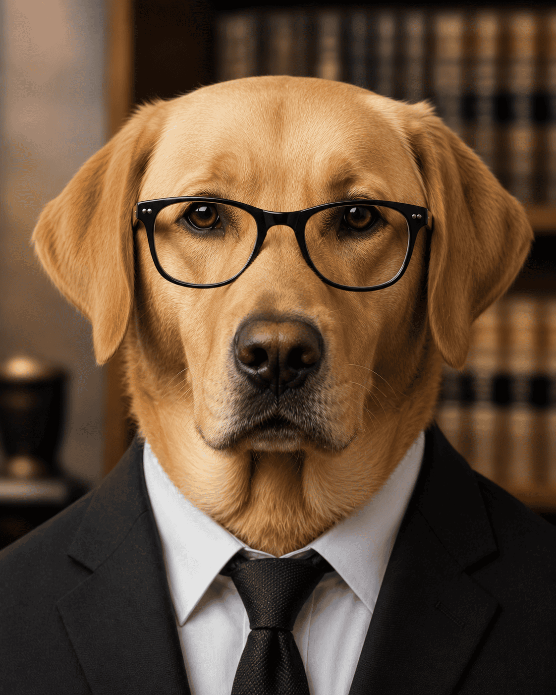 Wag Swag Terms and Conditions Golden Labrador looking very legal with glasses on and a shirt and tie