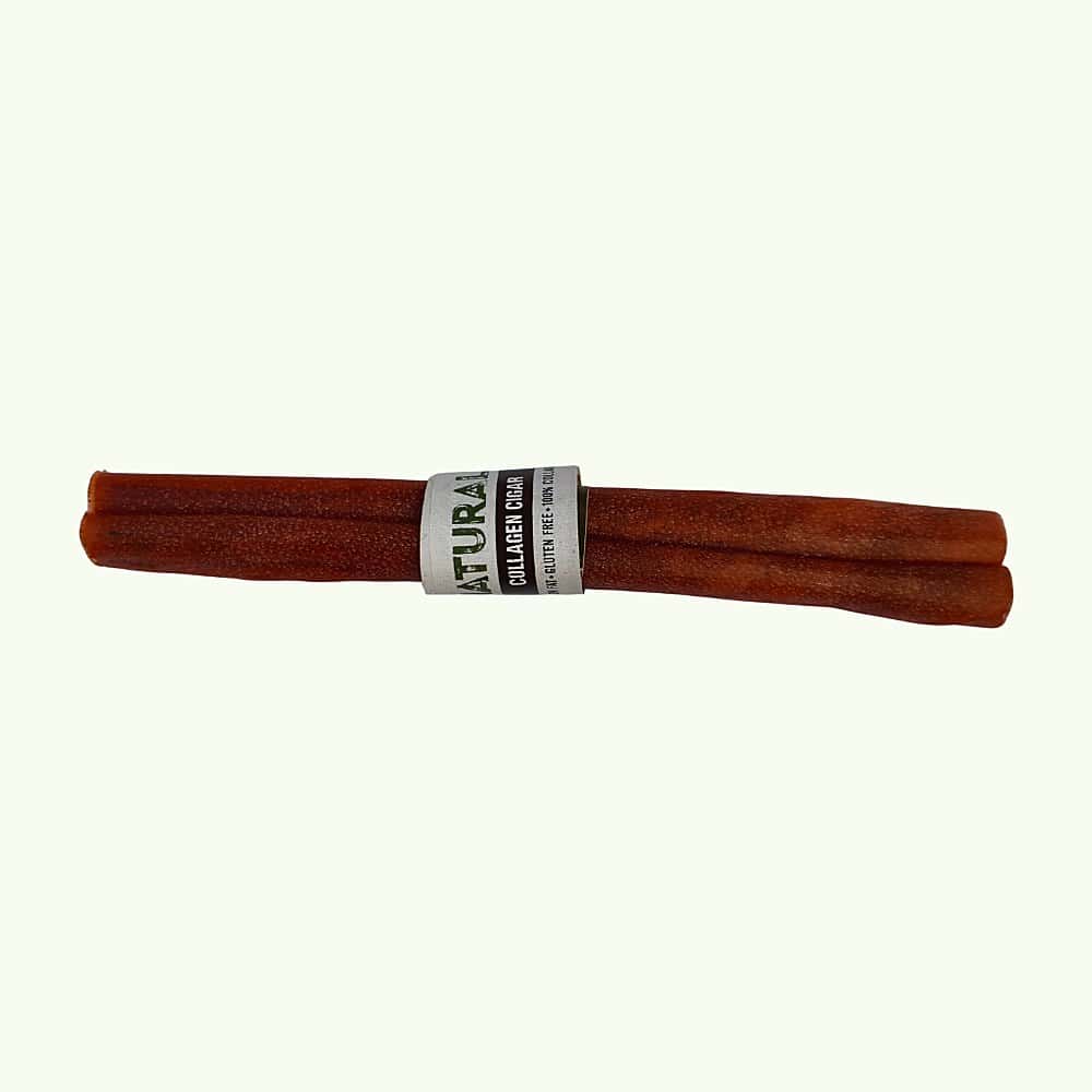 Buffalo collagen cigar dog chew shown lengthways
