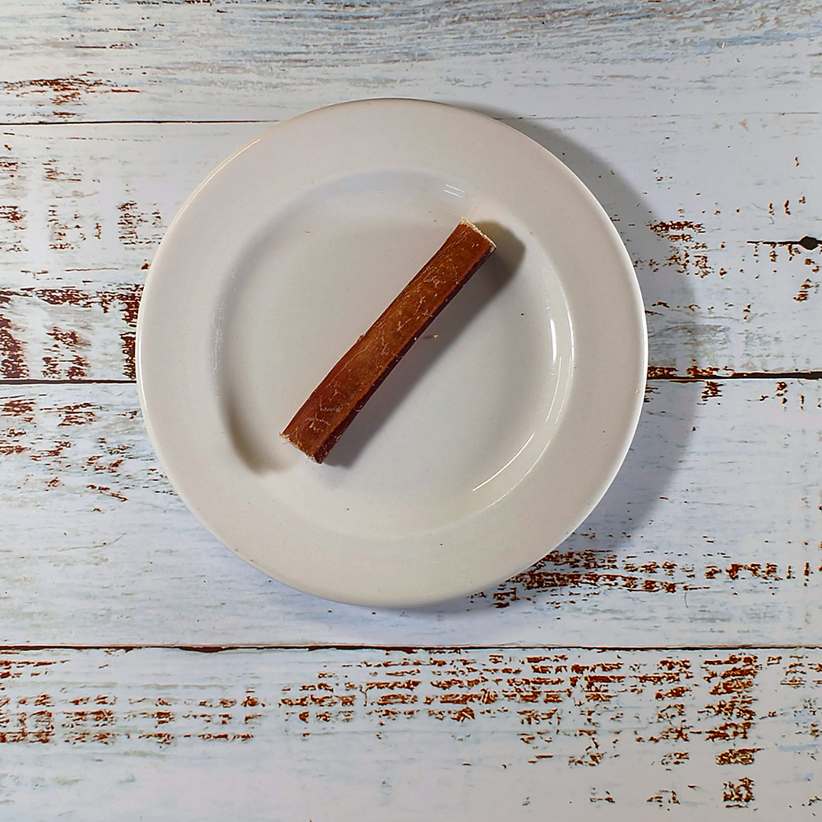 Single bully pizzle stick for dogs on a plate